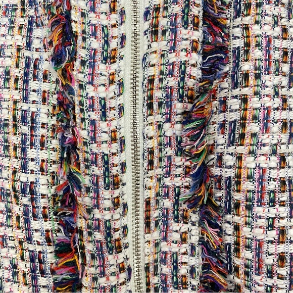 Carolina Belle Tweed Jacket Women Size Medium Cropped Blazer Multi Zip Up Fringe - Picture 4 of 10